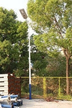 Commercial solar street light mounted on a pole