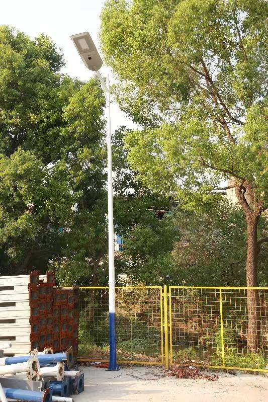 Commercial solar street light mounted on a pole